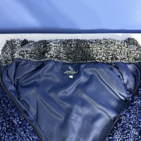 Simply Southern Vest Womens L Blue Blue Faux Fur Full Zip Pockets Sleeveless - Picture 3 of 10